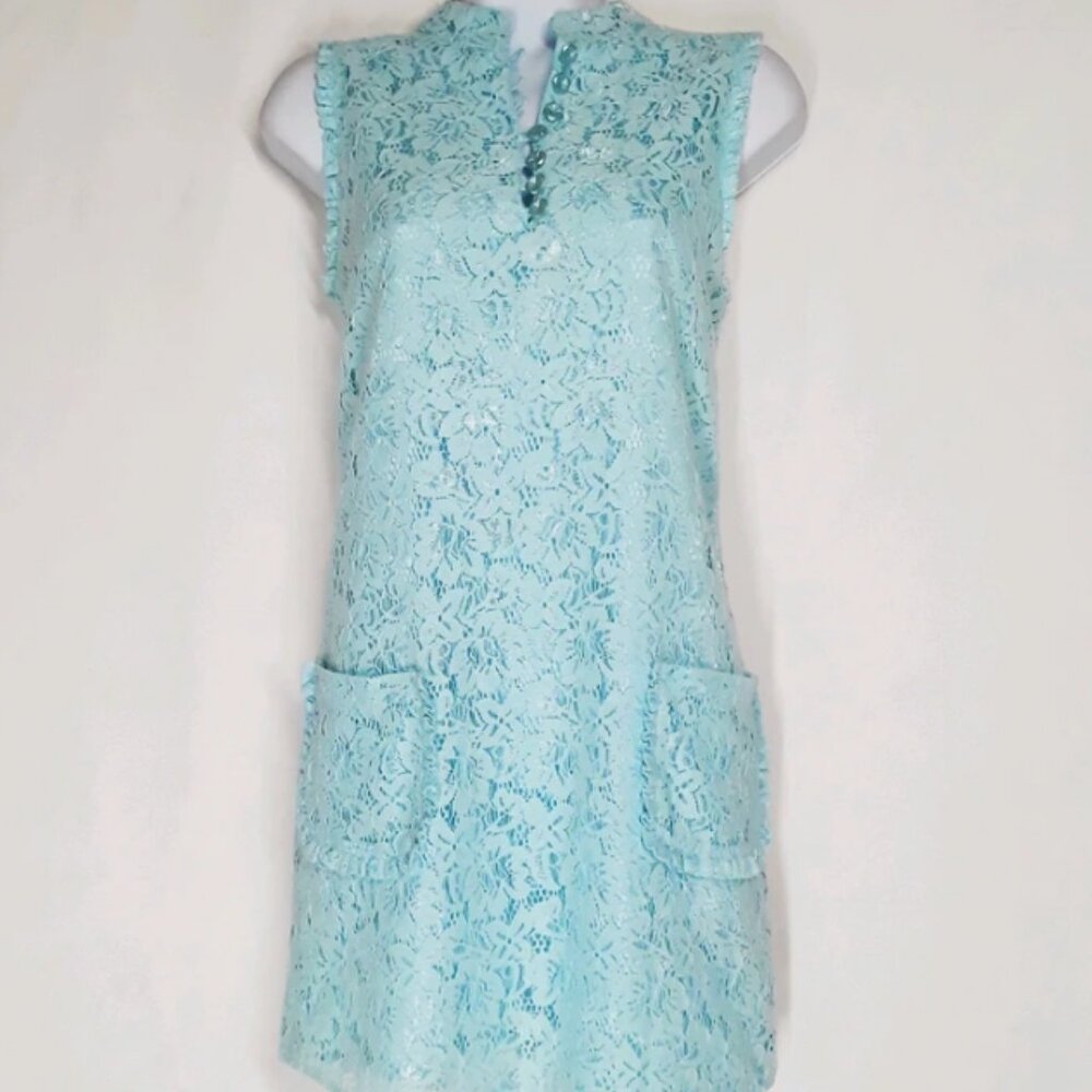 Vertigo Lace Light Blue Button Ruffle Dress XS